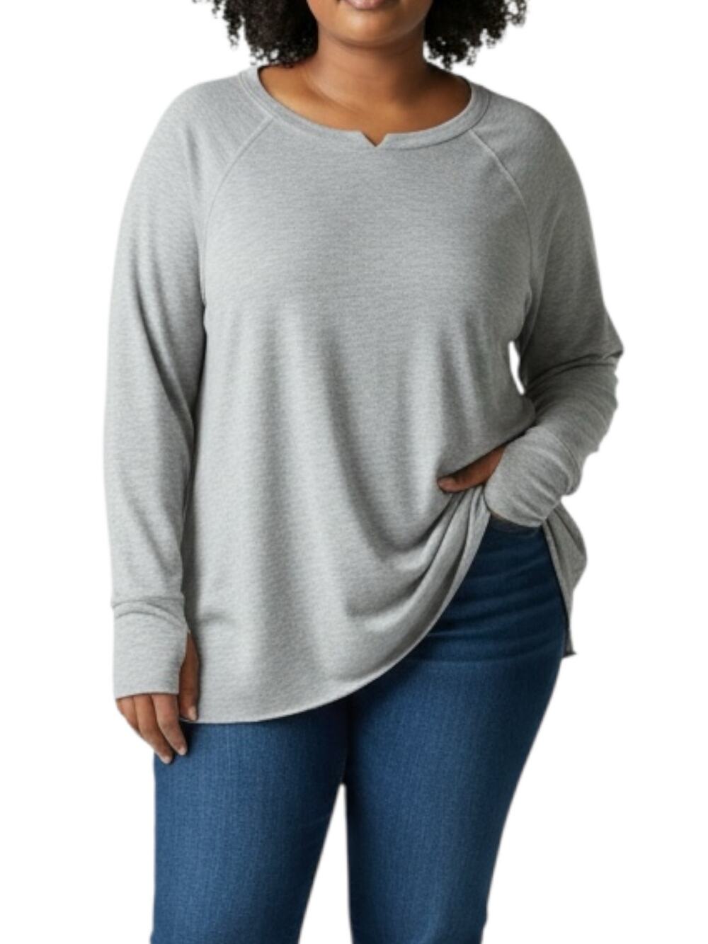 Michael Stars Gray Raglan Long Sleeve Split Neck Top - Size XL